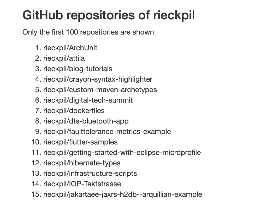 List of repositories on GitHub